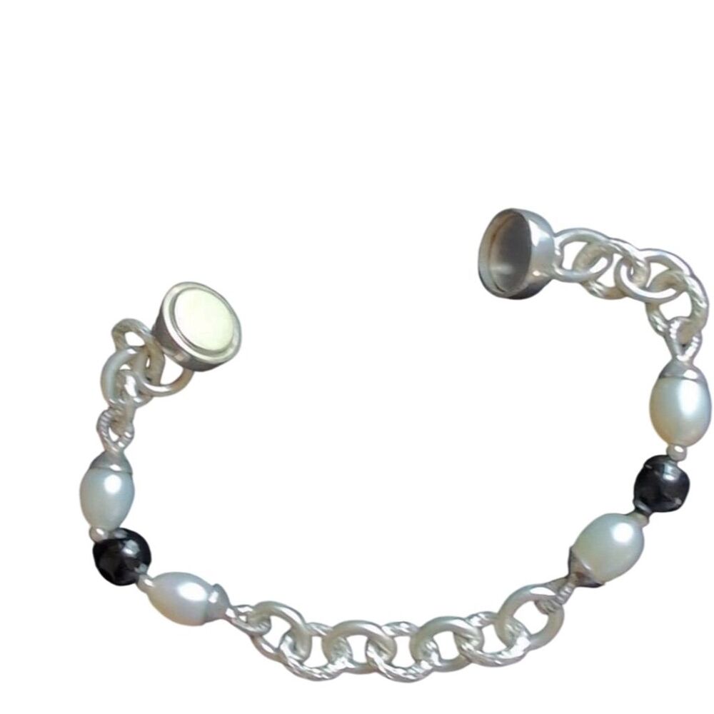Vintage Esposito ESPO/925 SIG Sterling Silver Pearl Smoky Quartz Bracelet 8"